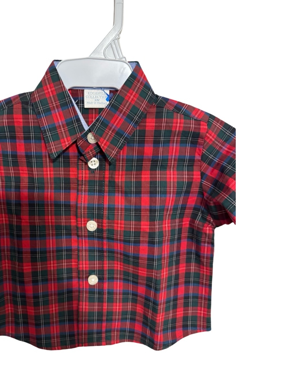NWT Edgehill Collection Red & Green Plaid Tartan Button Down Shirt Boys Size 3M - Picture 2 of 5